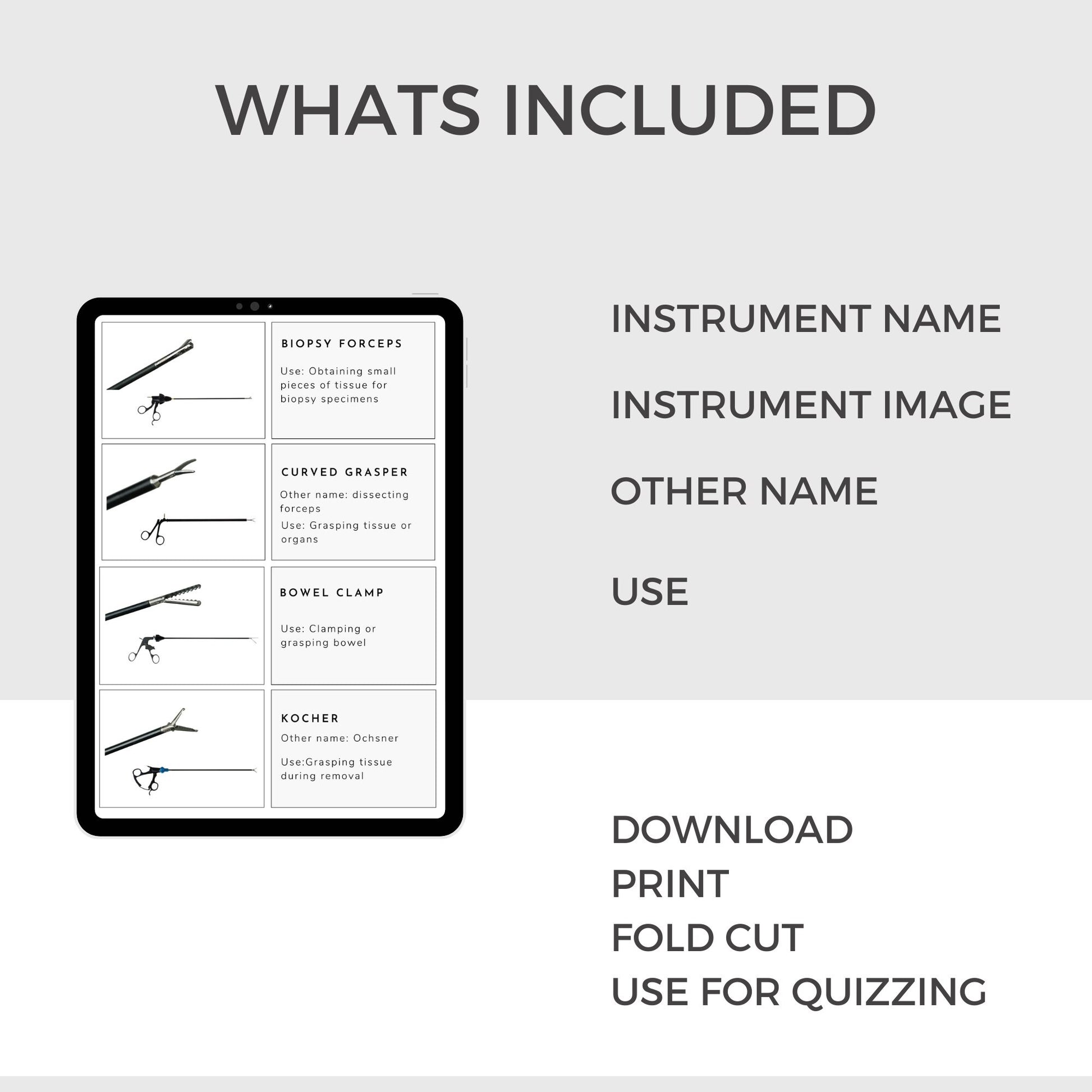 General surgical instruments tools flashcards OR Operating Room Surgery rotation Instrumentation Surgical Tech clinical Medical student